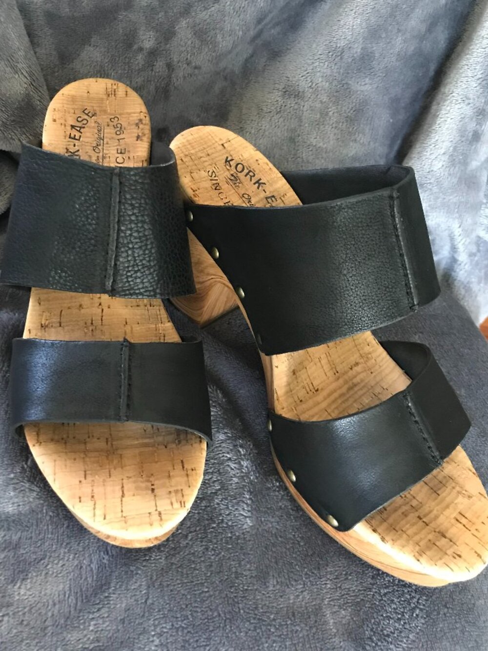 Kork-Ease Darra Black Leather Platform Clog Sandals Heels 8